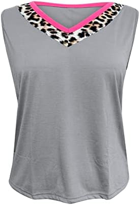 OPLXUO плус резервоарот со големина на врвови за жени, мода со леопард, леопард, без ракави кошули за туники, лесни активен елек блузи