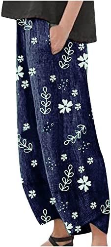 Постелнини со постелнини Chgbmok за женски еластични половини дневни панталони цветни печатени исечени удобни панталони со џебови