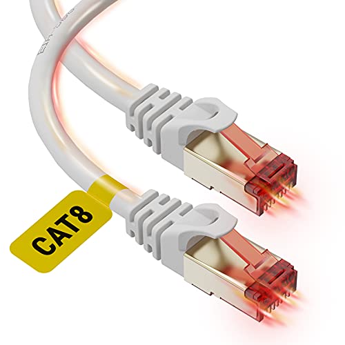 UTC Cat 8 Етернет Кабел 10ft - Голема Брзина Cat8 Интернет WiFi Кабел 40 Gbps 2000 Mhz, RJ45 Конектор Со Позлатени, Водоотпорен LAN