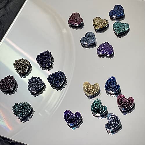 Вокото 100 парчиња темно срце цвеќе шарм за нокти за нокти црна сина виолетова смола нокти срцеви шарми за нокти уметност 3Д цвеќиња