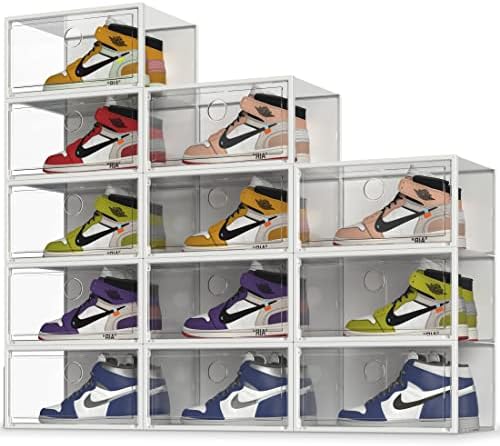 Погледнете пролет 12 пакет x-large + 12 пакет X-големи кутии за складирање на чевли, чиста пластична организатор за чевли за плакарот, заштеда на простор за заштеда на про?