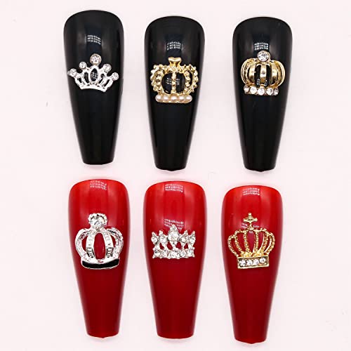 Jerclity 30 парчиња 3Д злато и сребрена круна на ноктите за нокти за нокти Crown Cramms Crown Diamonds For Women Nail Art Nail 3D Charms
