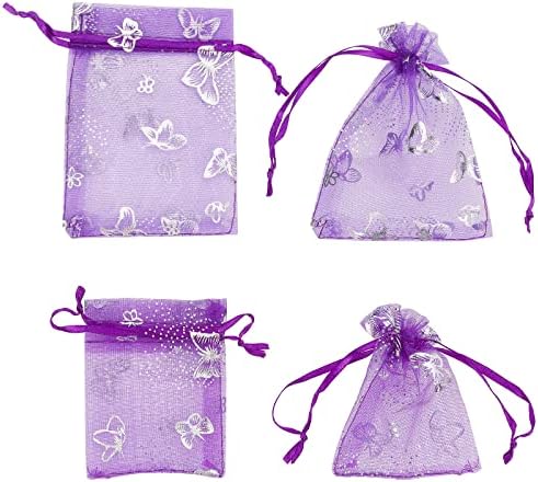 КРАСПИР 100 ПАРЧИЊА Торби За Органза Виолетова Шема На Пеперутка Торба За Подароци За Подароци Што Дишат Торбички За Накит