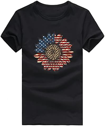 4-ти јули маици за жени со краток ракав на вратот на вратот на врвот на американските ленти со знамето, патариотска кошула Туника