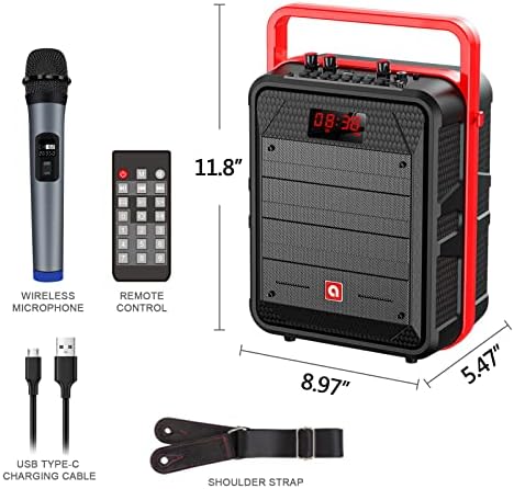 Преносна машина за караоке со безжичен микрофон за возрасни, Bluetooth звучник PA Систем за полнење со далечински управувач, поддршка