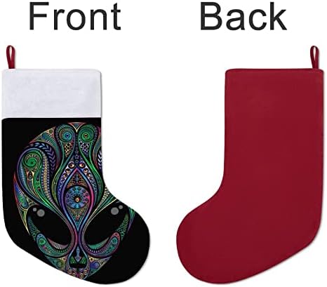 Простор во боја туѓо глава Божиќни чорапи Божиќни чорапи торба за подароци за семеен одмор камин дрво виси украси украси