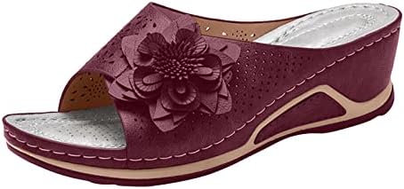 Широк клин слајдови сандали за жени гроздобер цвеќиња платформи сандали случајни удобни отворени пети платформа сандали