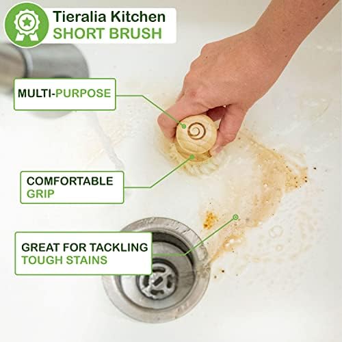 Tieralia 5 PIECE All-In-1 Eco-Priendly Clishing Cleaning Set | Четки за садови со бамбус и компостни сунѓери