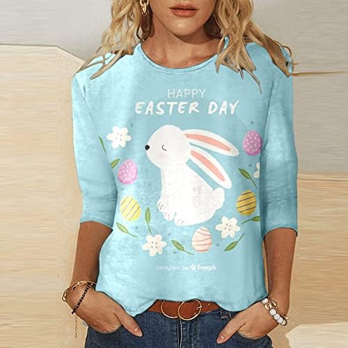 Врвна маичка за девојки 3/4 ракав екипаж памук цвет графички симпатично животинско зајаче космеј, лабав вклопување на врвот XR