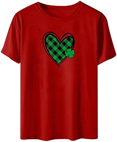 Маици Свети Патрик маици за в Valentубените кошули за срцеви печатени екипаж кратки ракави лабави обични маички врвови на пулвер