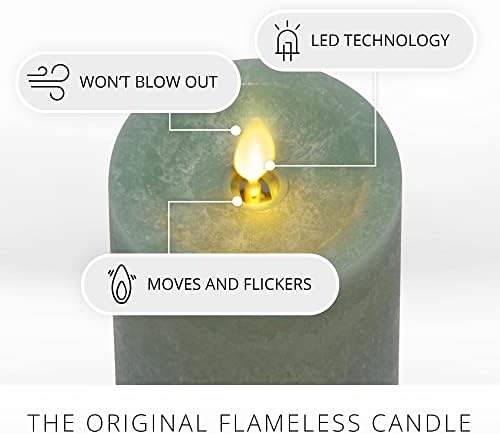 Luminara Flamestless LED свеќа ледена ледена ледена боја, зелена морска боја, подвижен пламен, предводен столб, незначен, вистински восок со вдлабнат
