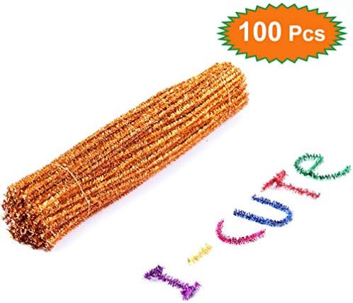 Kisangel Детски подароци за природен декор 100 парчиња за чистење на цевки за сјајни цевки DIY плишани chenille стебла 30 см металик