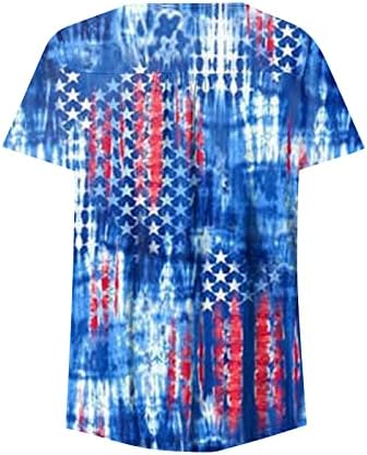 Зефотим 4 -ти јули кошули жени 2023 V копче за кратки ракави на вратот надолу од тунични врвови летни модни обични блузи