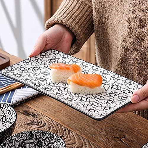 YCZDG јапонски стил Порцелански суши сет со 2*суши плочи, чинии, садови за натопи, 2 пара бамбус стапчиња за јадење со кутија за подароци