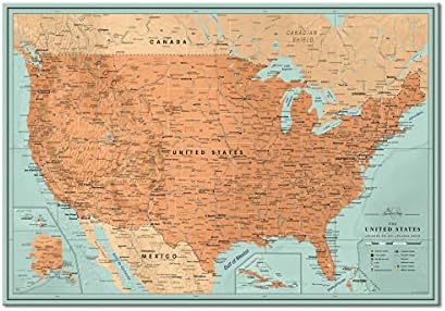 Притиснете ја мапата со пинови на Соединетите Држави | Детален голем притисок по нијанс на нас Постер | Мапа за патувања со голема притискање