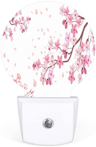 DXTKWL розово цреша цветаа кружни ноќни светла 2 пакувања, јапонски цветни приклучоци LED ноќни светла Автоматски самрак до сензори