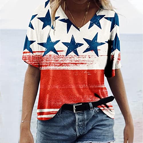 Женски американско знаме 4-ти јули кошули против вратот летни обични маички кратки ракави лабави патриотски маици 2023 мода