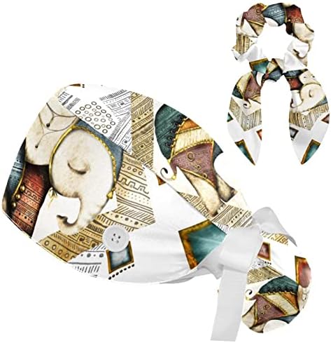 Африкански плоштад на слон, работно капаче со копче и џемпери, прилагодлива унисекс вратоврска, медицинска сестра хируршка капа
