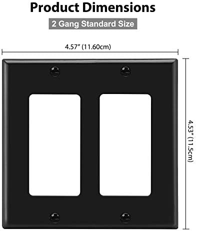 [2 пакет] Најдобро 2 ганг црна wallидна плоча, капакот на декор за излез, стандардна големина, H4.53 ”x W4.57”, нераскинлива плоча за прекинувач