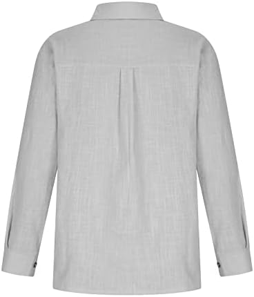 V копче за вратот надолу кошули за жени, маица со долги ракави маица блуза врвови памучни постелнина врвови секси плус големина врвови