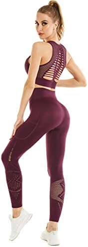 Modstreets женски непречено вежбање на тренингот 2 парчиња сет спортски градник за јога и хеланки со џебови фитнес активна облека