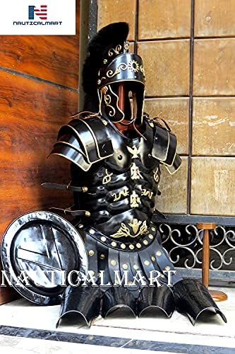 Наутичкомарт римски црни мускули оклоп курас сет w/шлемот, штит, нозе и рака чувар на Ноќта на вештерките - сопствена големина