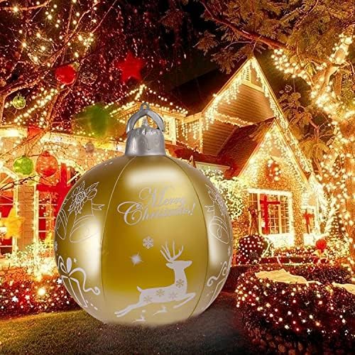 Лево -светло осветлување на божиќни надуени топка со LED светло и далечински 24 инчи големи Божиќни надувувања на отворено дворно дрво