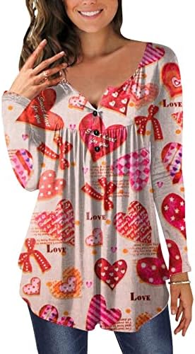 Кошули за срцеви туники за жени се плетеа смешни на денот на в Valentубените, нагоре, нагоре со вратот на вратот со долги ракави блуза