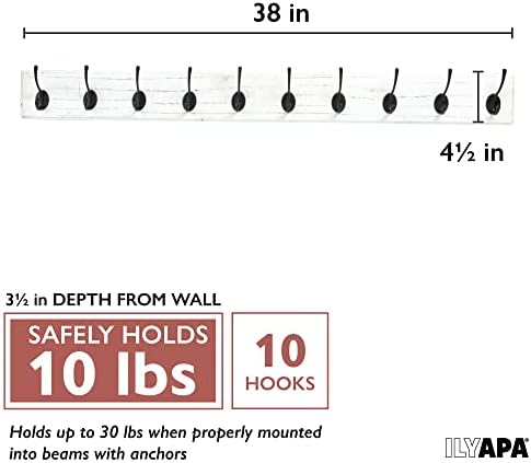 Иљапа Палто Решетката Ѕид Планината Ретро Стил - 38 Инчен Дрво Ѕид Монтажа Палто Решетката Со Куки, 10 Метални Куки-За Капи, Палта,
