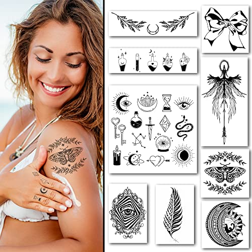 ИНКАРТЛИНК Привремени Тетоважи, 9 парчиња Полутрајни Тетоважи, Водоотпорни Во Траење Од 1-2 Недели, дизајните на Тетоважи вклучуваат магични шишиња,