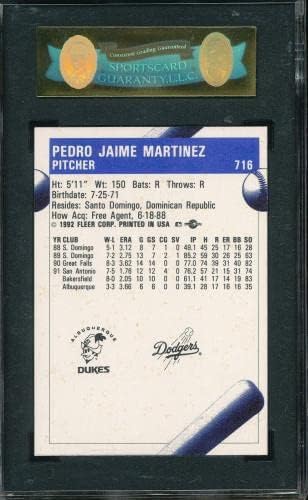 Секси SGC 10 Gem Mint Mint Pedro Martinez Rookie 1992 Fleer Procards 716 Graded *TPHLC - картички за дебитанти со бејзбол плоча