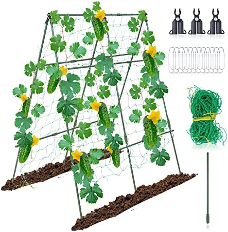 EAPFCT краставици Трелис тешки а-рамки А-рамки Трелис растителни потпори, 47 x 47inch кафез со домати за градина, метални тули за искачување на растенија на отворено, сквош