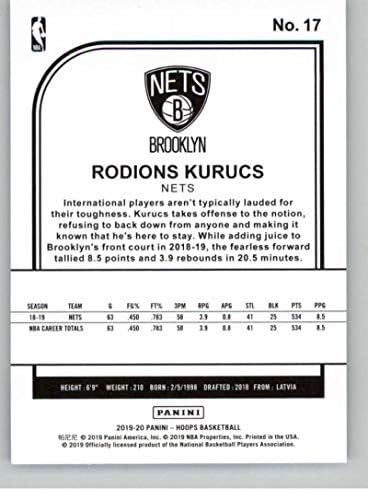 2019-20 Панини обрачи #17 Родионс Курус Бруклин Нетс НБА кошаркарска трговска картичка