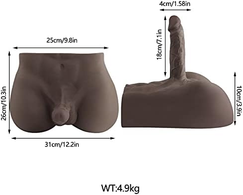 10,8 фунти Тешка машки торзо модел Дилдо секс кукла - Свиткан голем пенис секс кукла за жени мастурбација двојка секс играчки - 12.2x10.3x3.9, темно кафеава