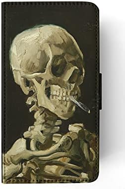 Ван Гог - Череп На Скелетот Со Запалена Цигара Флип Паричник Телефон Случај Покритие За Apple iPhone 7 | iPhone 8 | iPhone SE | iPhone SE