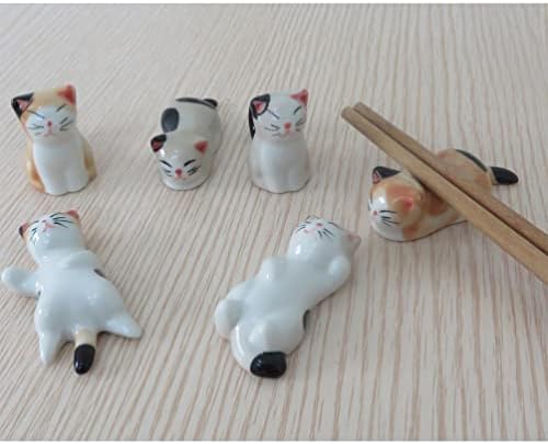 Bestoyard Home Decor 6pcs Керамика Среќа мачка со мачки стапчиња за одмор, држач за држачи јапонски стил порцелански нож почива одмор за јадење за да се изложат вилушки лажици