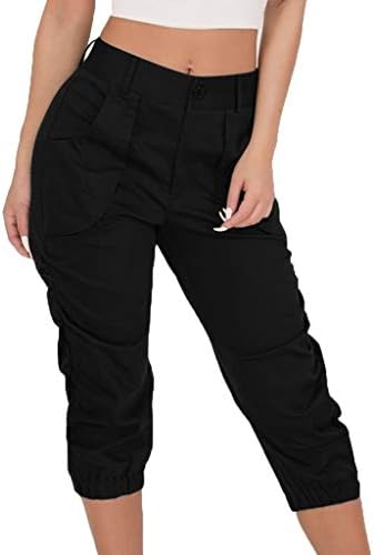 Исечени панталони за жени обични лабави летни летни јога карго Каприс Харем панталони салон џогери со џебови со џебови
