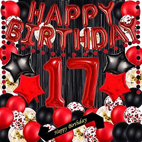 Црвена 17 -та роденденска забава украси за резерви црвена тема 16инх црвена фолија среќен роденден балони транспарент среќен роденден