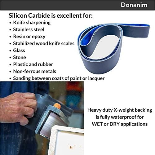 6 пакувања 2 x 72 инчи Силиконски карбид Сандер ремени Асортиман, 2 парчиња на 600 800 и 1000 решетки Флексибилни ножеви за засилување