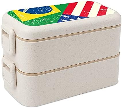 Американско и бразилско знаме бенто кутија за ручек 2 контејнери за складирање храна со лажица и вилушка
