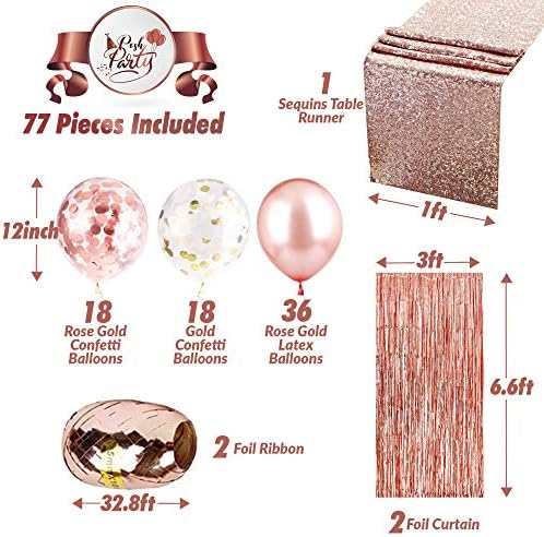 Декорации за забави за розово злато - 77 парчиња - резерви за забава во розово злато вклучуваат 36 балони од розово злато, 36 балони на конфети,