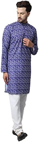 Mens Cotton Printed Kurta Payjama Set Индиска забава Носете етнички фустан сет за момчиња Курта за свадбени носење кута сет
