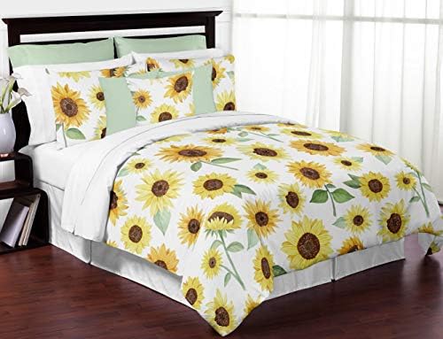 Слатка Jојо дизајнира жолта, зелена и бела сончоглед Бохо цветна декоративна акцент фрла перници - сет од 2 - Фарма куќа Акварел цвет