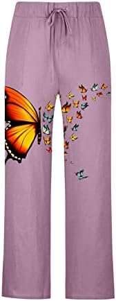 Машки Лабави Широки Панталони За Нозе Печатени Пеперутки Со Врвки За Мажи Летни Тенки Удобни Памучни Ленени Панталони