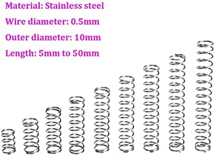 Изворите на компресија се погодни за повеќето поправка I компресија од не'рѓосувачки челик Дијаметар на пролетната жица 0,5мм Надворешен дијаметар 10мм Притисок на п