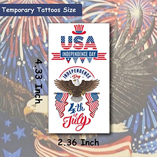 Хохам 4 -ти јули Патриотски привремени тетоважи - 20 листови Американски тетоважи на Денот на независноста на американското знаме