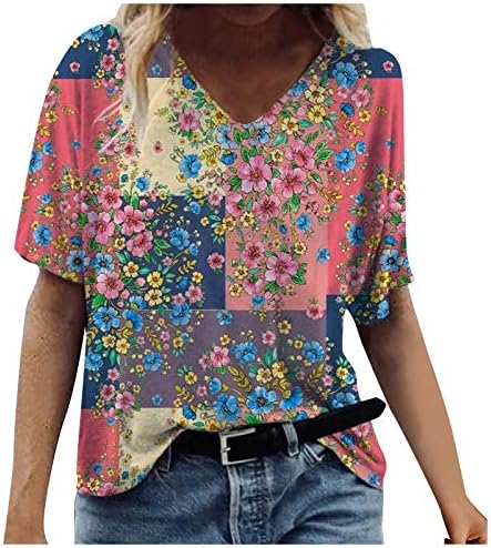Мода Печатени Маица За Жени Во Текот На Шарени Цветни Шема Блузи Лето V Вратот Краток Ракав Мета Блузи