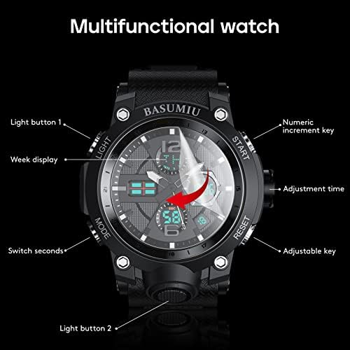 БАСУМИУ Менс Спортски часовници водоотпорни аналогни дигитални спортски часовници електронски тактички армиски часовници за мажи