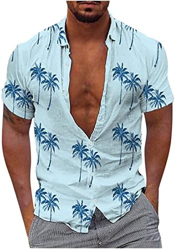 Менс Хавајски Одмор Кошула Мода Краток Ракав Копчето Надолу Алоха Тропски Печатени Летен Одмор Плажа Кошули Плус Големина