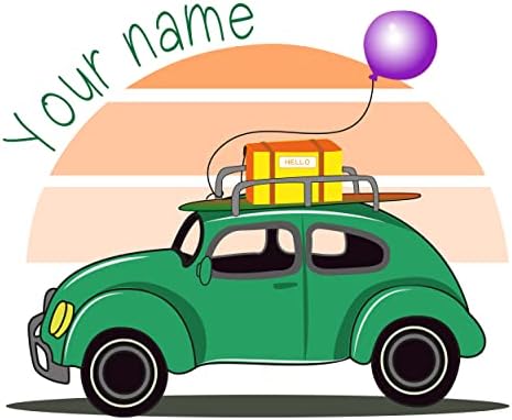 Персонализирани Момчиња Име Ѕид Налепница На Кутија Со Букви Здраво и Виолетова Балон На Зелен Автомобил-Прилагодливо Име, Големина